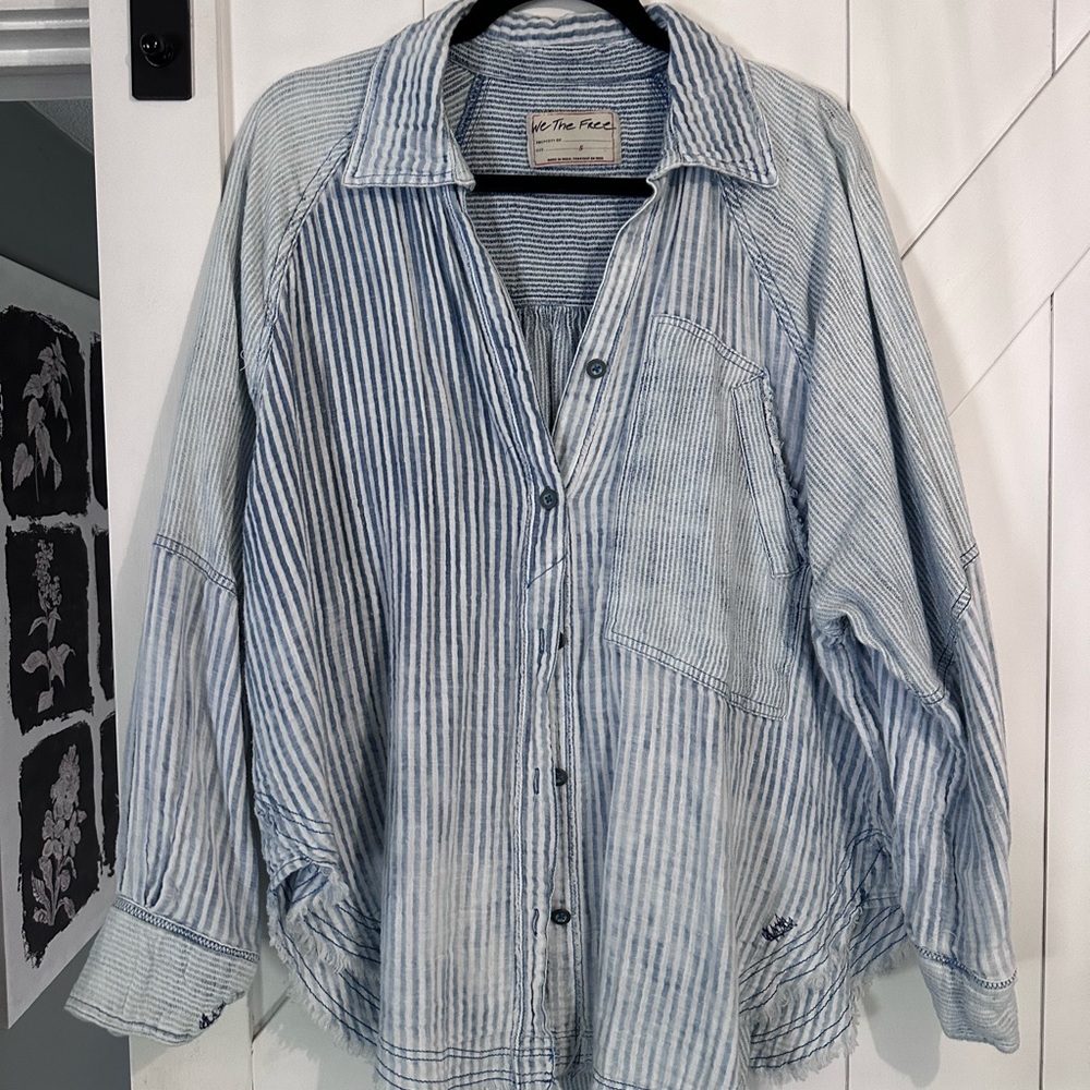 We The Free Blue Striped Button Down Shirt